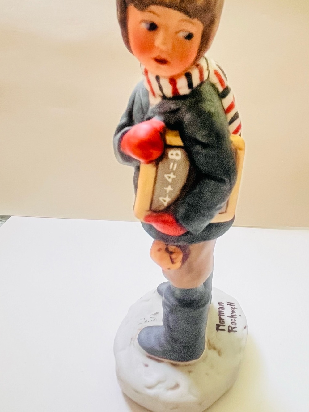 Hand-Painted Winter Child Figurine with Books and Scarf